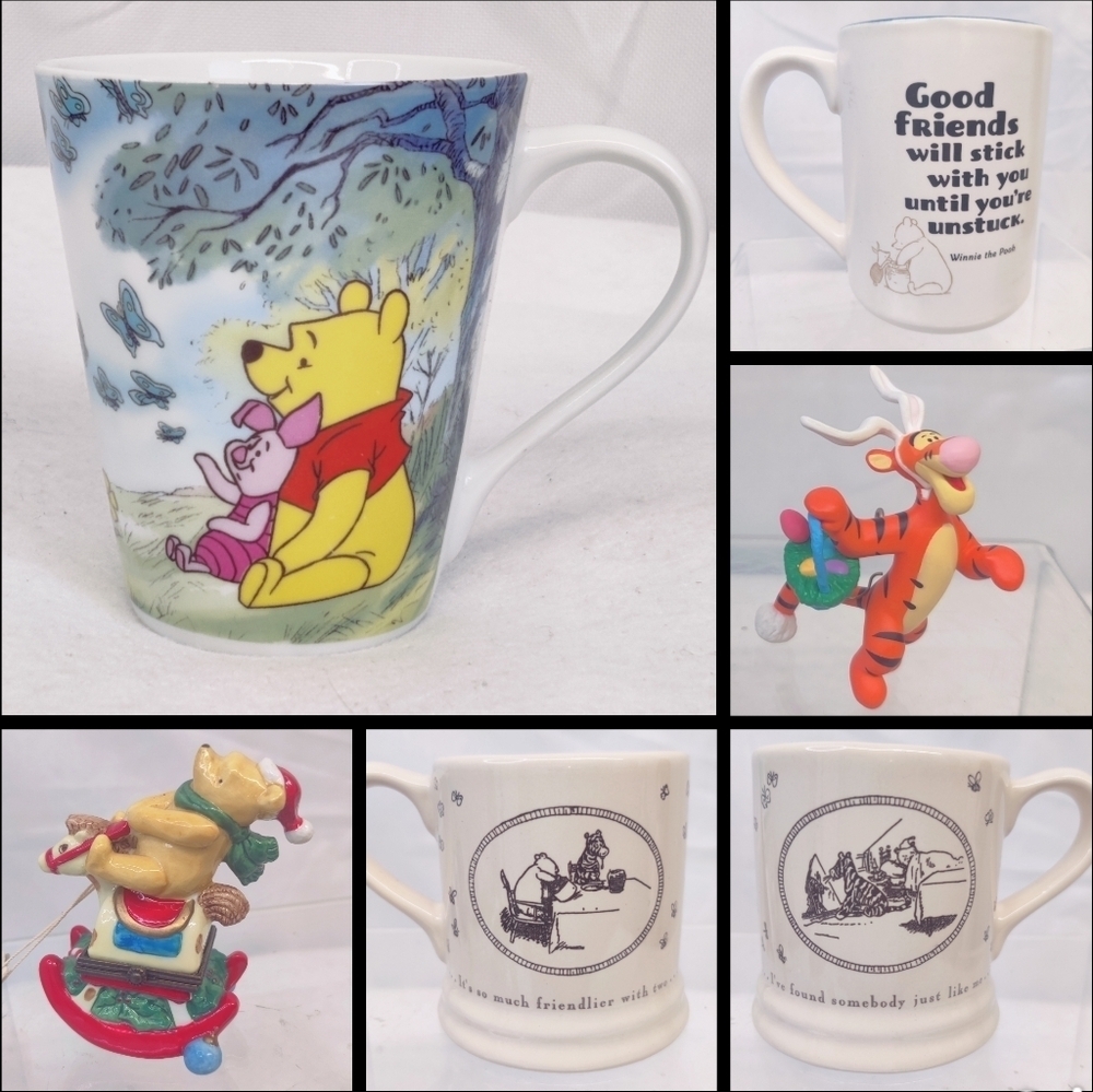 Winnie Pooh Lot of 6 Items Cups Ornaments Disney Hallmark Vintage Collection